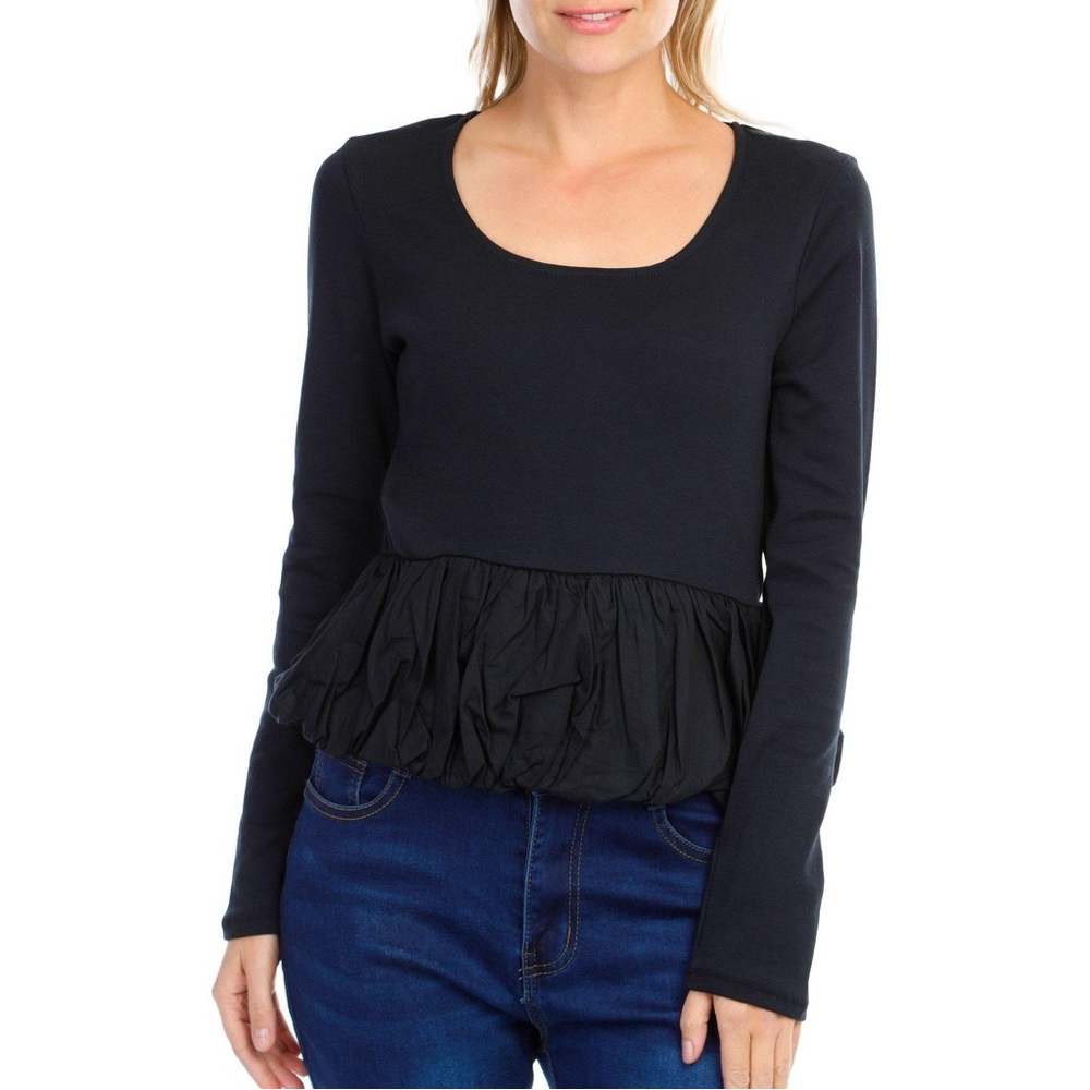 NWT Black Long Sleeve Bubble Peplum Top Sz L